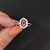 RUBY DIAMOND COCKTAIL RING ART DECO VINTAGE STYLE HALO TARGET 14k WHITE GOLD