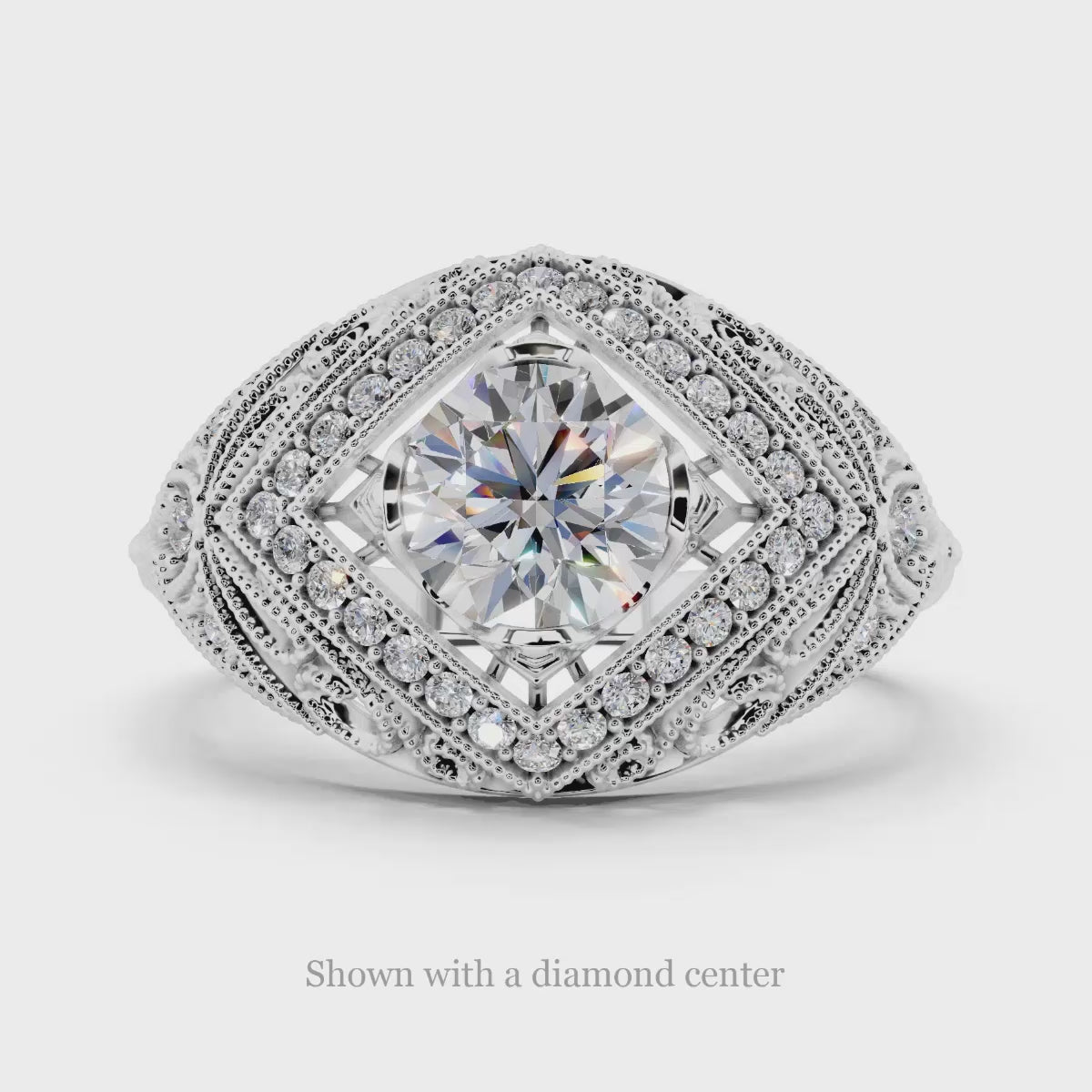 1ct ART DECO VINTAGE STYLE MOUNT RING ROUND NATURAL DIAMOND FILIGREE SETTING