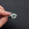 EMERALD DIAMOND RING SETTING ART DECO VINTAGE STYLE HALO WHITE GOLD 6.5mm ROUND