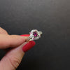 VINTAGE RUBY DIAMOND COCKTAIL RING PLATINUM HAND ENGRAVED HALO NATURAL ROUND RED