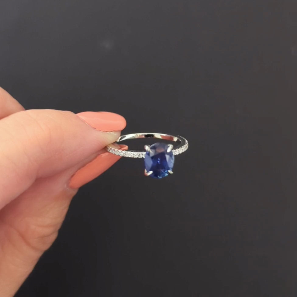 2.26ct SAPPHIRE DIAMOND RING 14k WHITE GOLD OVAL CUT NATURAL ENGAGEMENT BLUE