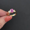VINTAGE PINK SAPPHIRE DIAMOND COCKTAIL RING 14k YELLOW GOLD OVAL SHAPE WIDE BAND