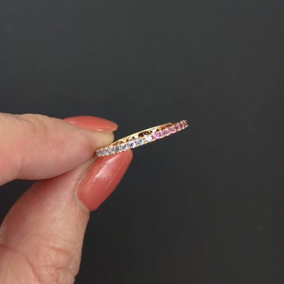 RHODOLITE GARNET TANZANITE 14K ROSE GOLD ETERNITY RING HALF & HALF BAND Size 6
