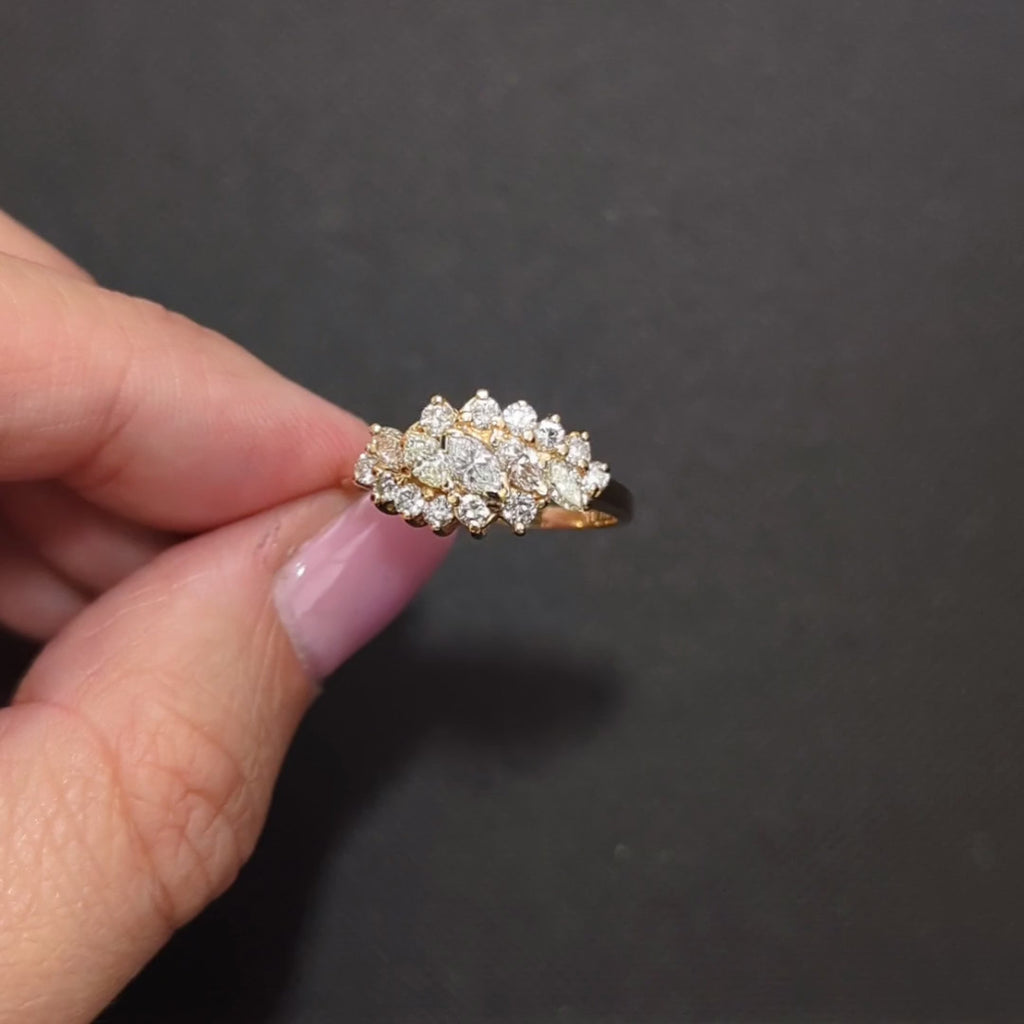 1.11ct NATURAL DIAMOND COCKTAIL RING BYPASS CLUSTER 14k YELLOW GOLD MARQUISE CUT