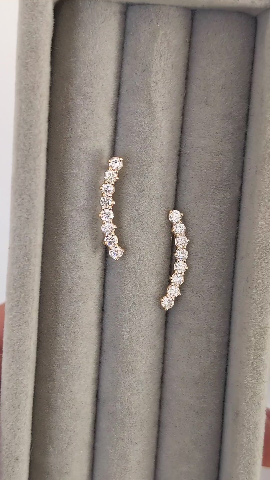 1 CARAT DIAMOND EAR CLIMBER EARRINGS CURVED BAR CRAWLER 14k WHITE GOLD NATURAL