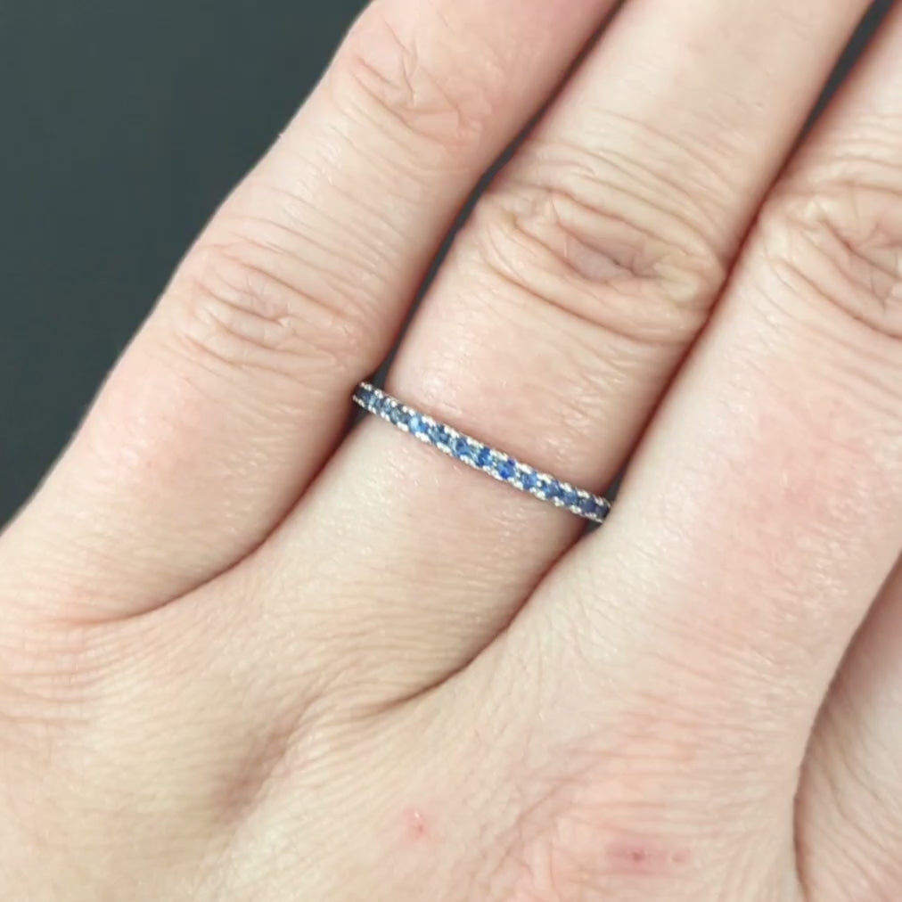 SAPPHIRE 14K WHITE GOLD ETERNITY RING STACKING WEDDING BAND NATURAL BLUE GEM