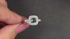 BLUE TOPAZ DIAMOND COCKTAIL RING 14k WHITE GOLD SCALLOP HALO NATURAL CUSHION