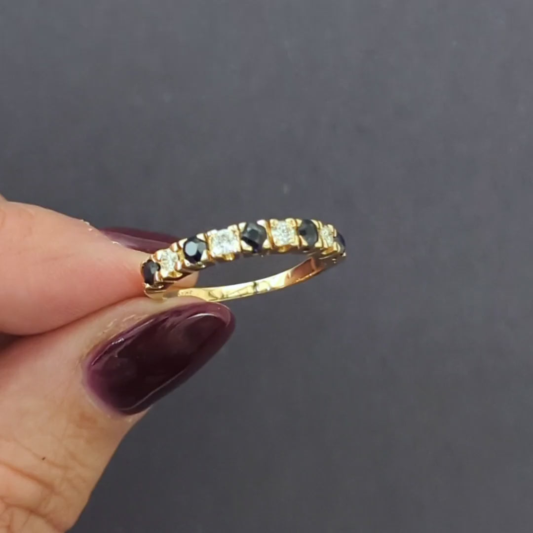 0.70ct SAPPHIRE DIAMOND WEDDING BAND STACKING RING 14k YELLOW GOLD NATURAL ROUND