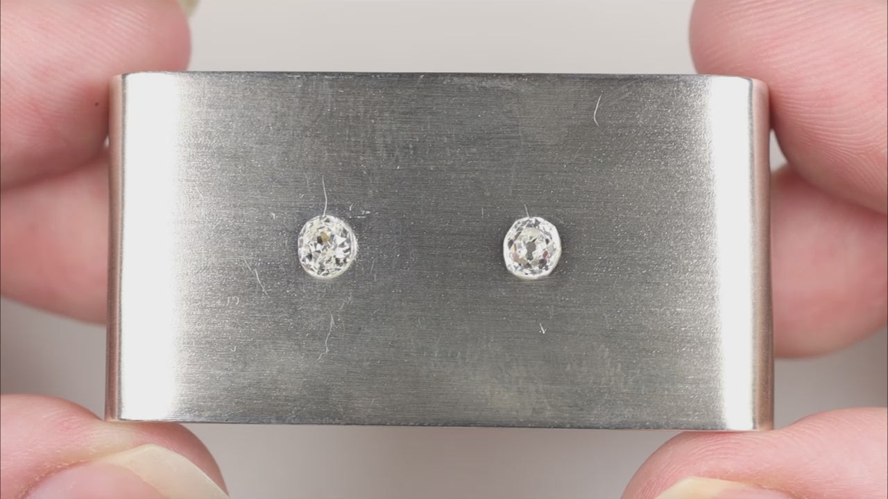 0.64ct OLD MINE CUT DIAMOND STUD EARRINGS F-G VS2-SI1 PAIR ANTIQUE PAIR ESTATE