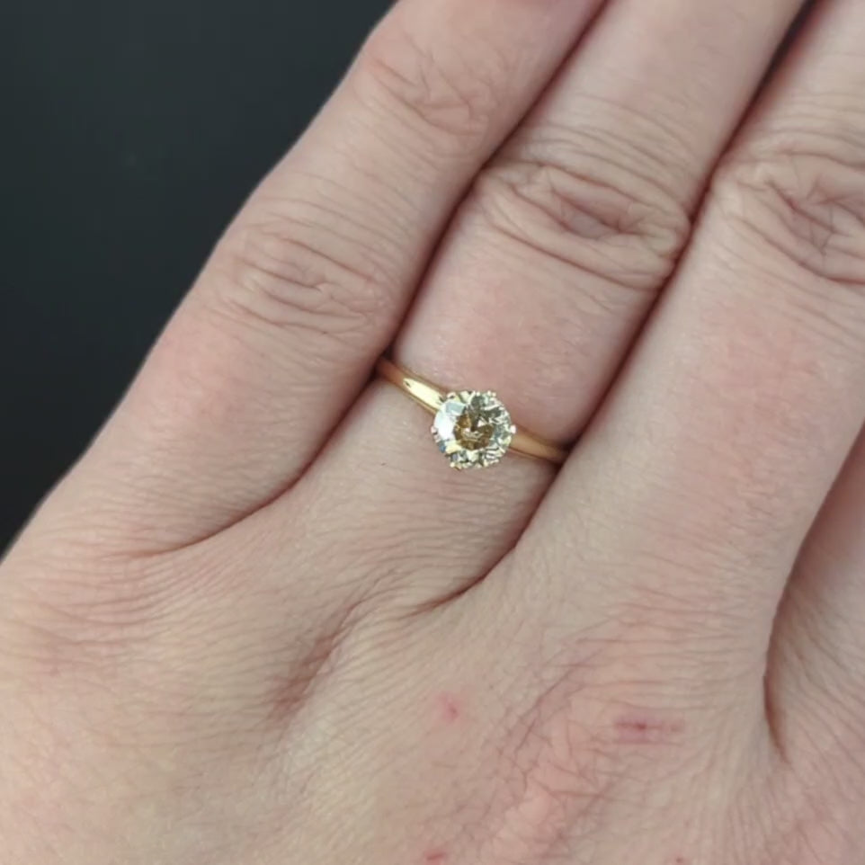 2/3ct OLD EUROPEAN CUT DIAMOND SOLITAIRE ENGAGEMENT RING CHAMPAGNE YELLOW GOLD