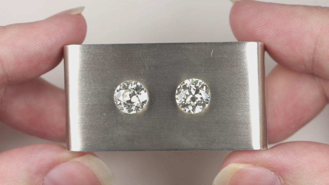 3.41ct OLD EUROPEAN CUT DIAMOND STUD EARRINGS L-M SI1-SI2 VINTAGE PAIR 3.5 CARAT