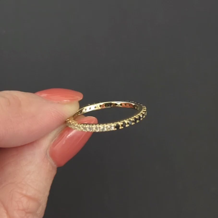 LABRADORITE BLACK SPINEL 14K GOLD ETERNITY RING HALF & HALF BAND GEM - Size 5.5