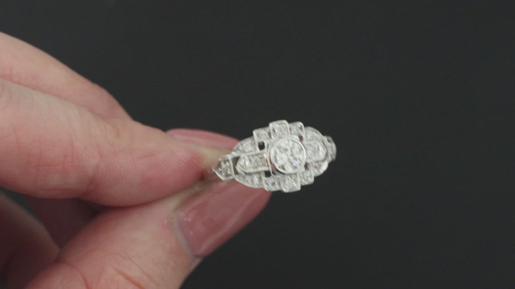 VINTAGE DIAMOND COCKTAIL RING OLD EUROPEAN CUT PLATINUM ART DECO ENGAGEMENT