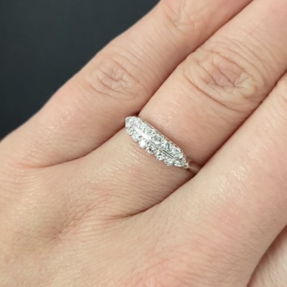 VINTAGE DIAMOND PLATINUM 2 ROW BAND E-F VS COCKTAIL RING NATURAL ESTATE CLASSIC