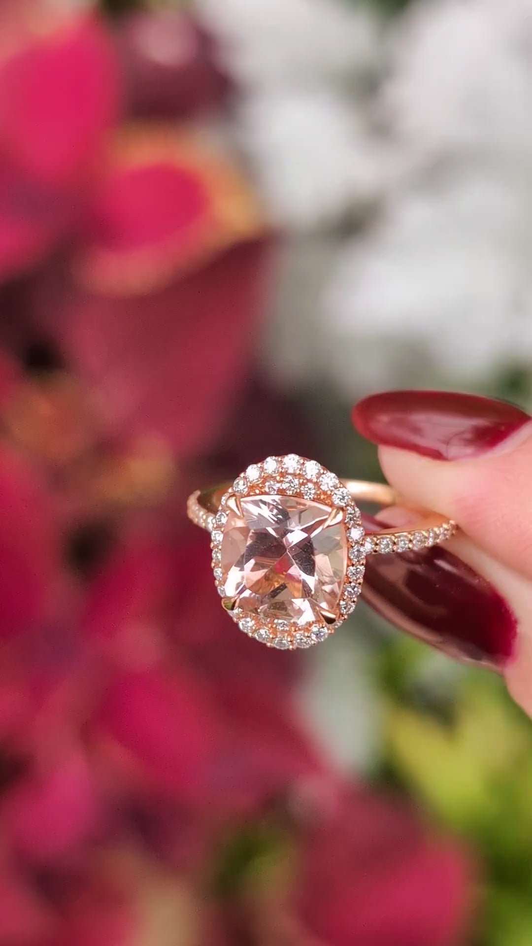 2.6ct MORGANITE NATURAL DIAMOND COCKTAIL RING OVAL CUSHION ROSE GOLD PAVE HALO