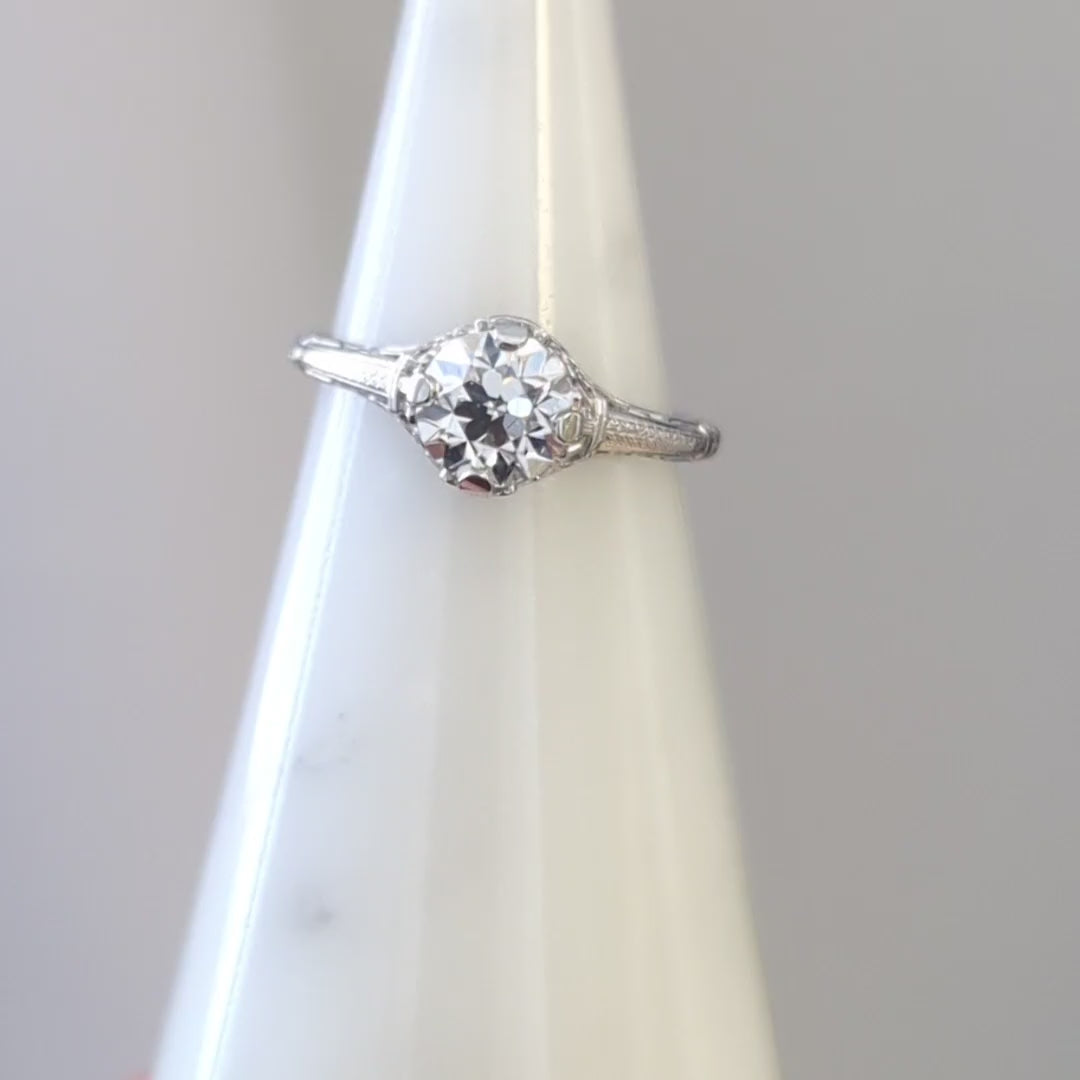 VINTAGE STYLE PLATINUM ENGAGEMENT RING SETTING NOUVEAU ROUND SOLITAIRE ENGRAVED