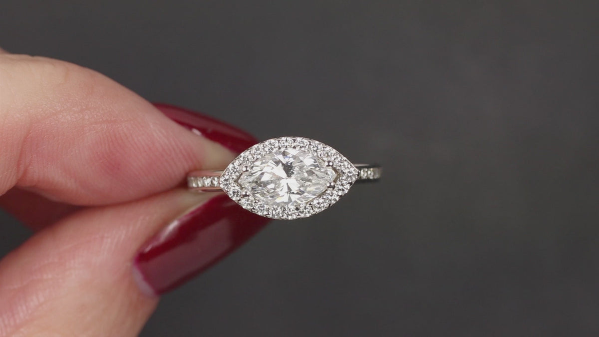 1.00ct D SI1 GIA CERTIFIED MARQUISE DIAMOND HALO RING ENGAGEMENT 14k WHITE GOLD