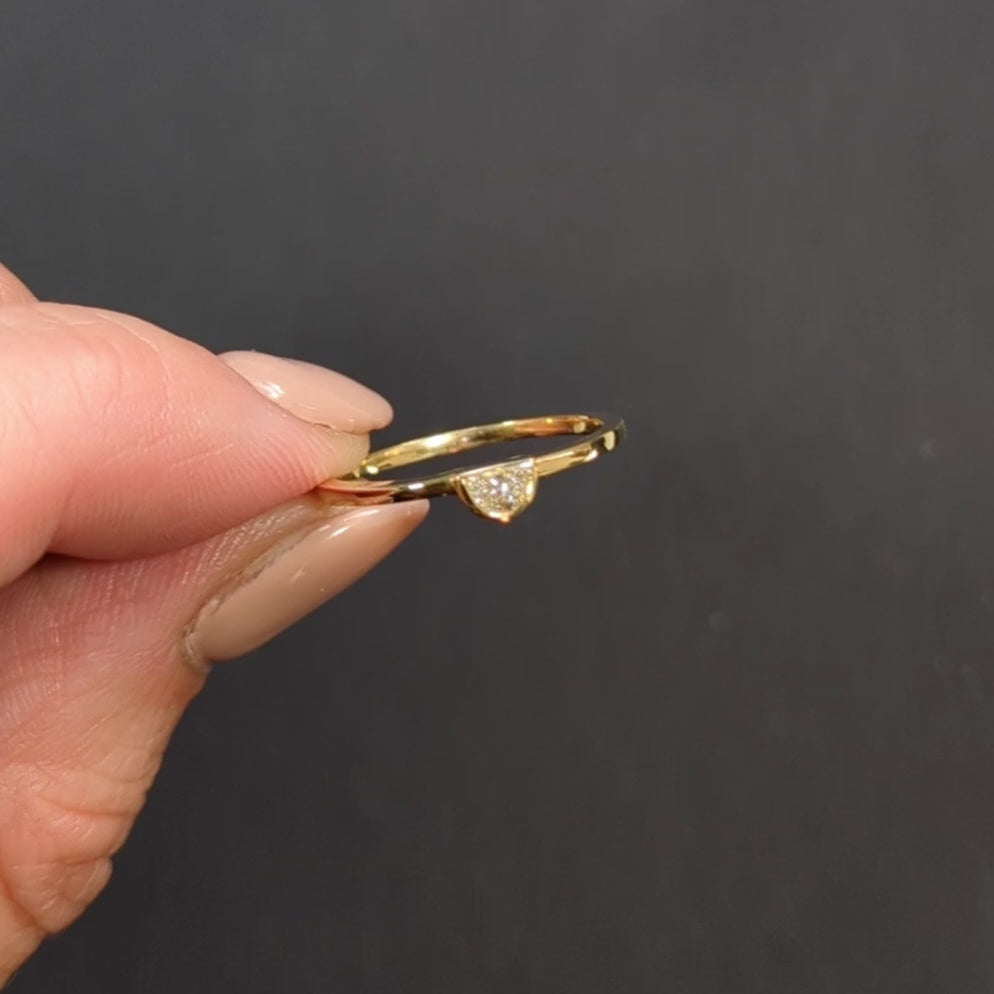 HALF MOON LAB GROWN DIAMOND SOLITAIRE RING 14K YELLOW GOLD BEZEL SET MINIMALIST