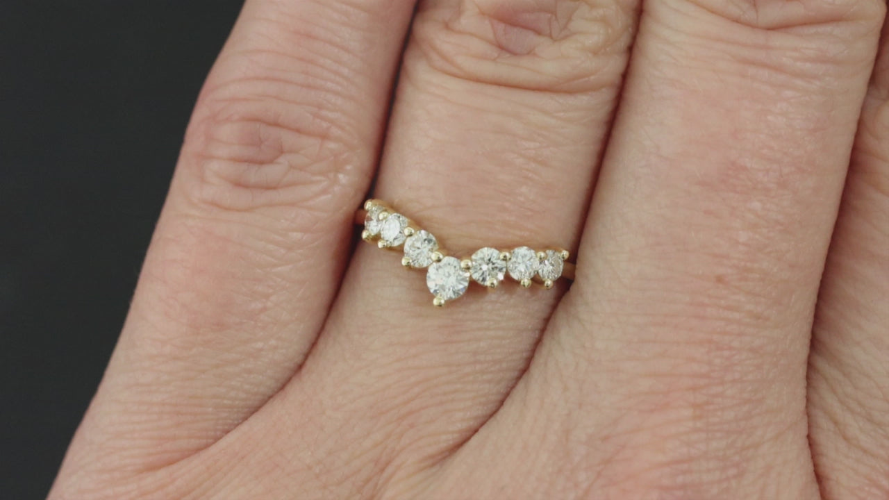 CONTOUR DIAMOND WEDDING RING STACKING BAND 14k YELLOW GOLD CURVED ROUND NATURAL
