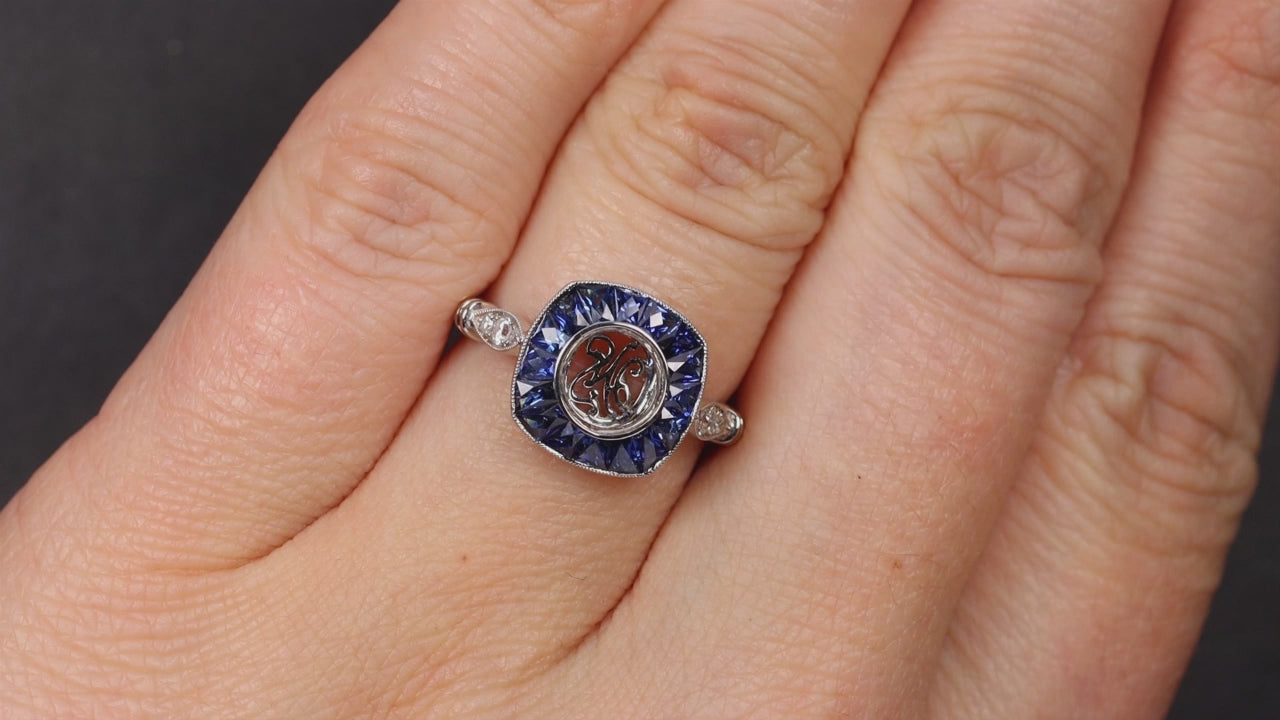 SAPPHIRE DIAMOND ENGAGEMENT RING SETTING FRENCH CUT 6.4mm MOUNT VINTAGE STYLE
