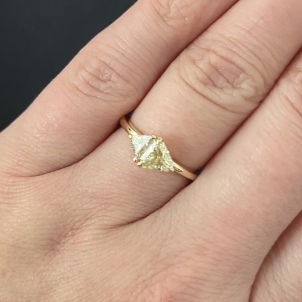 TRILLION DIAMOND COCKTAIL RING 0.80ct FANCY YELLOW GEOMETRIC MINIMALIST 14k GOLD