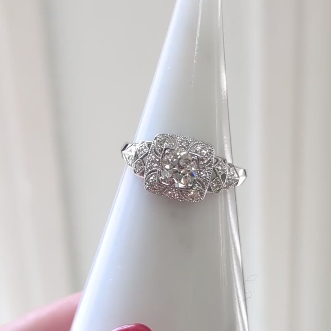 ART DECO MOUNT 5.5MM ROUND CUSHION DIAMOND VINTAGE STYLE ENGAGEMENT SETTING RING