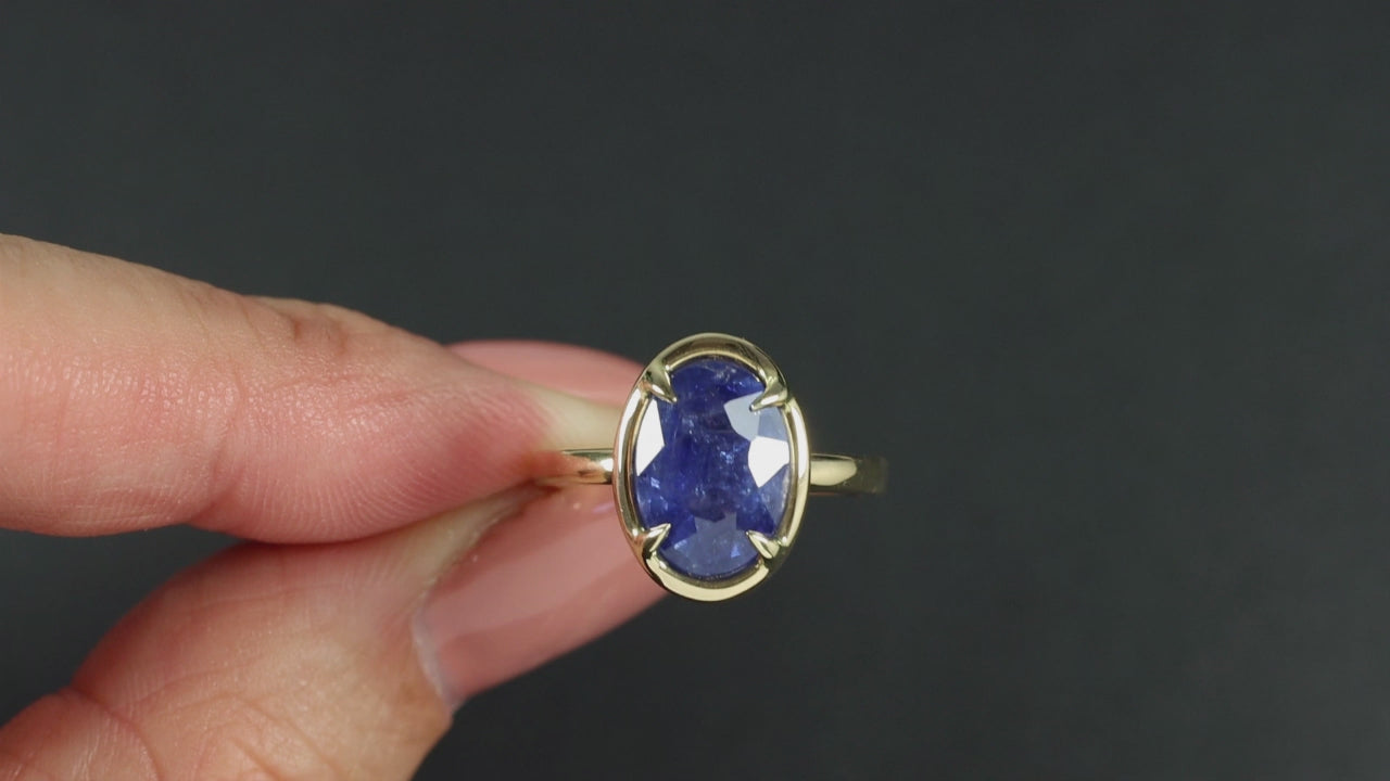 3.77ct BLUE SAPPHIRE OVAL SOLITAIRE RING VINTAGE STYLE CLAW PRONGS 14k GOLD