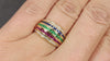 DIAMOND SAPPHIRE EMERALD RUBY RING 18k YELLOW GOLD WIDE DOME BAND 5 ROW NATURAL