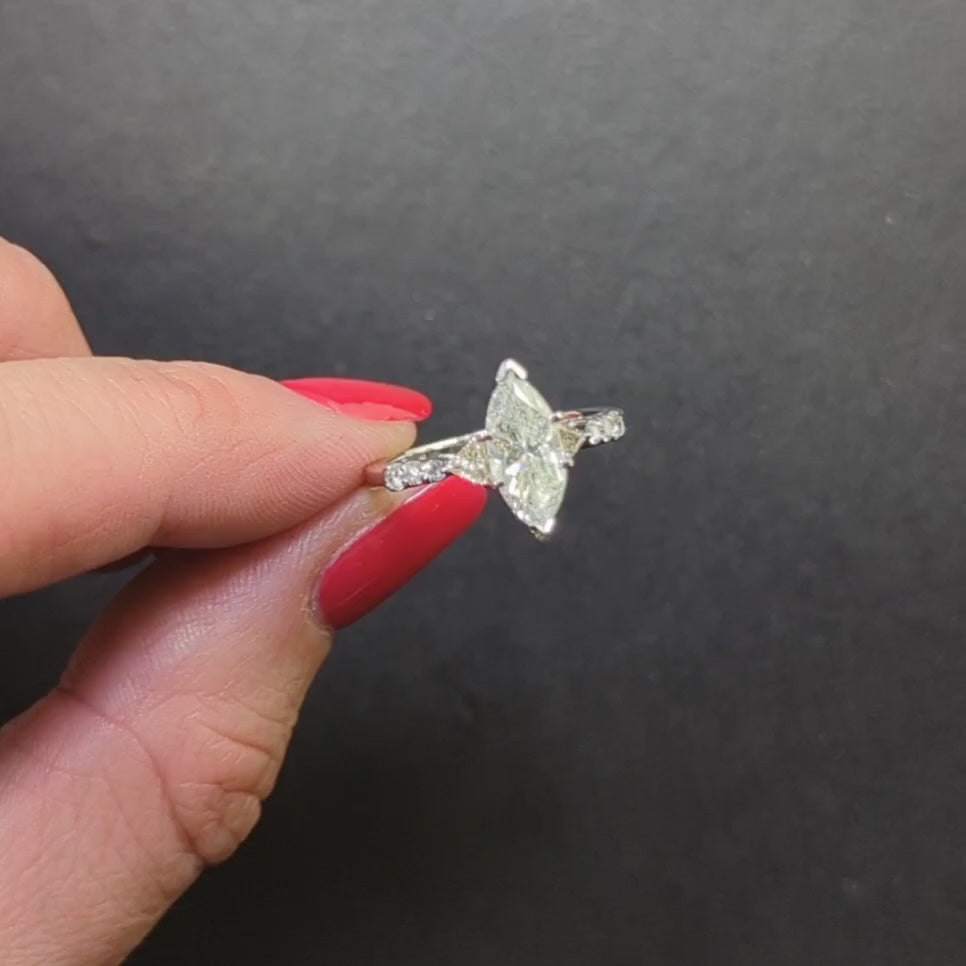 1.41c MARQUISE SHAPE DIAMOND ENGAGEMENT RING F SI NATURAL 14k WHITE GOLD CLASSIC