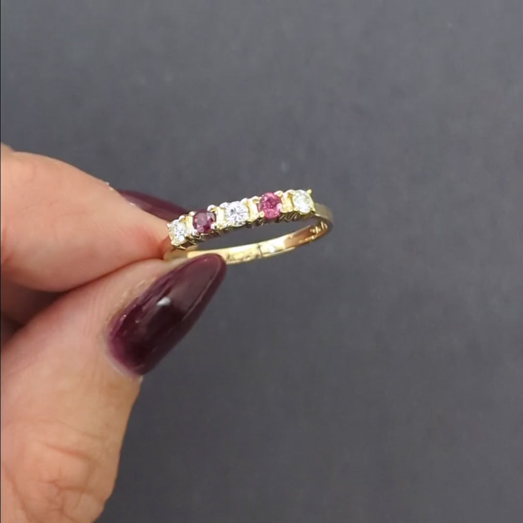 0.40ct RUBY DIAMOND WEDDING BAND STACKING RING 14k YELLOW GOLD NATURAL ROUND