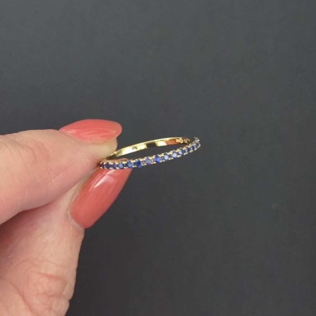 SAPPHIRE 14k WHITE GOLD BAND HALF ETERNITY RING NATURAL BLUE GEMSTONE STACKING