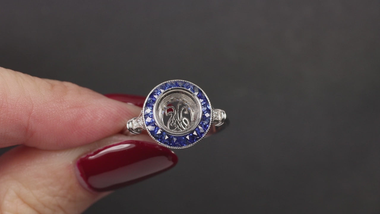 SAPPHIRE DIAMOND ENGAGEMENT RING SETTING FRENCH CUT 7.5mm MOUNT VINTAGE STYLE