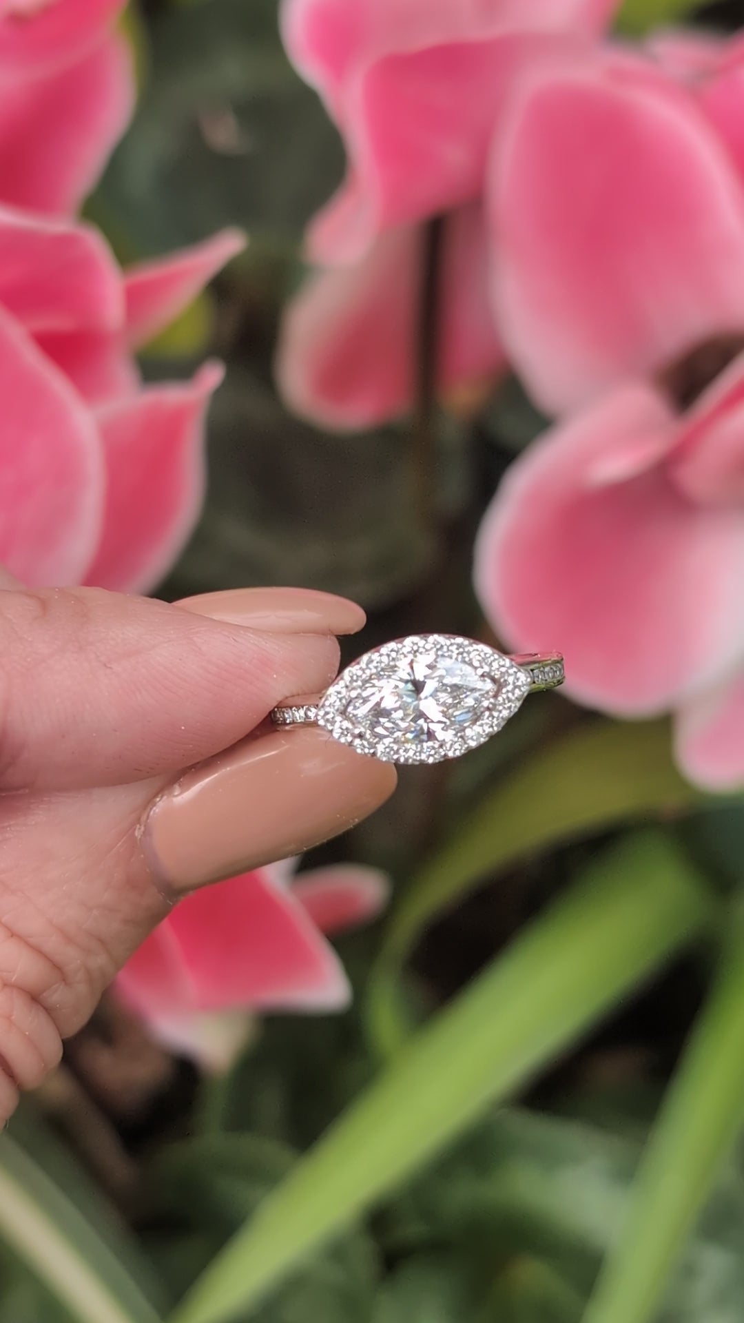 1.00ct D SI1 GIA CERTIFIED MARQUISE DIAMOND HALO RING ENGAGEMENT 14k WHITE GOLD