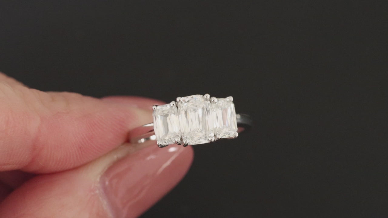 2.11ct CRISS CUT LAB CREATED DIAMOND ENGAGEMENT RING 3 STONE ASHOKA 14k GOLD