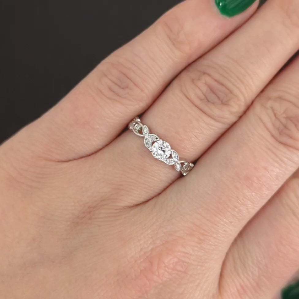 OLD EUROPEAN CUT DIAMOND ENGAGEMENT RING D SI2 VINTAGE STYLE FLORAL VINE NATURAL