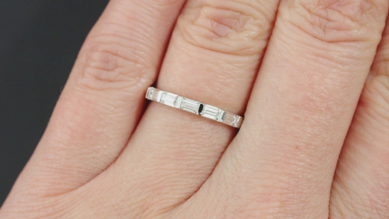 BAGUETTE DIAMOND WEDDING BAND STACKING RING 14k WHITE GOLD EAST WEST 0.70ct