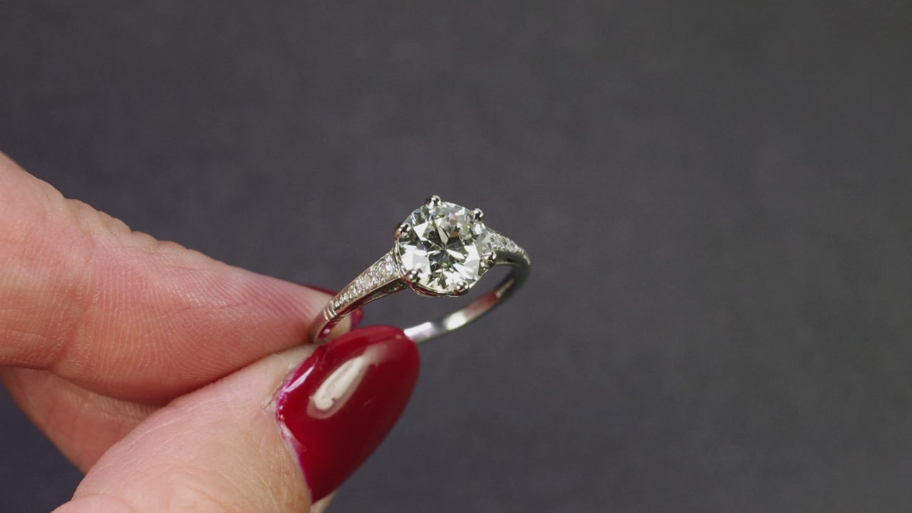 1.70ct OLD CUT DIAMOND ENGAGEMENT RING CERTIFIED G-H VS1 PLATINUM VINTAGE ESTATE