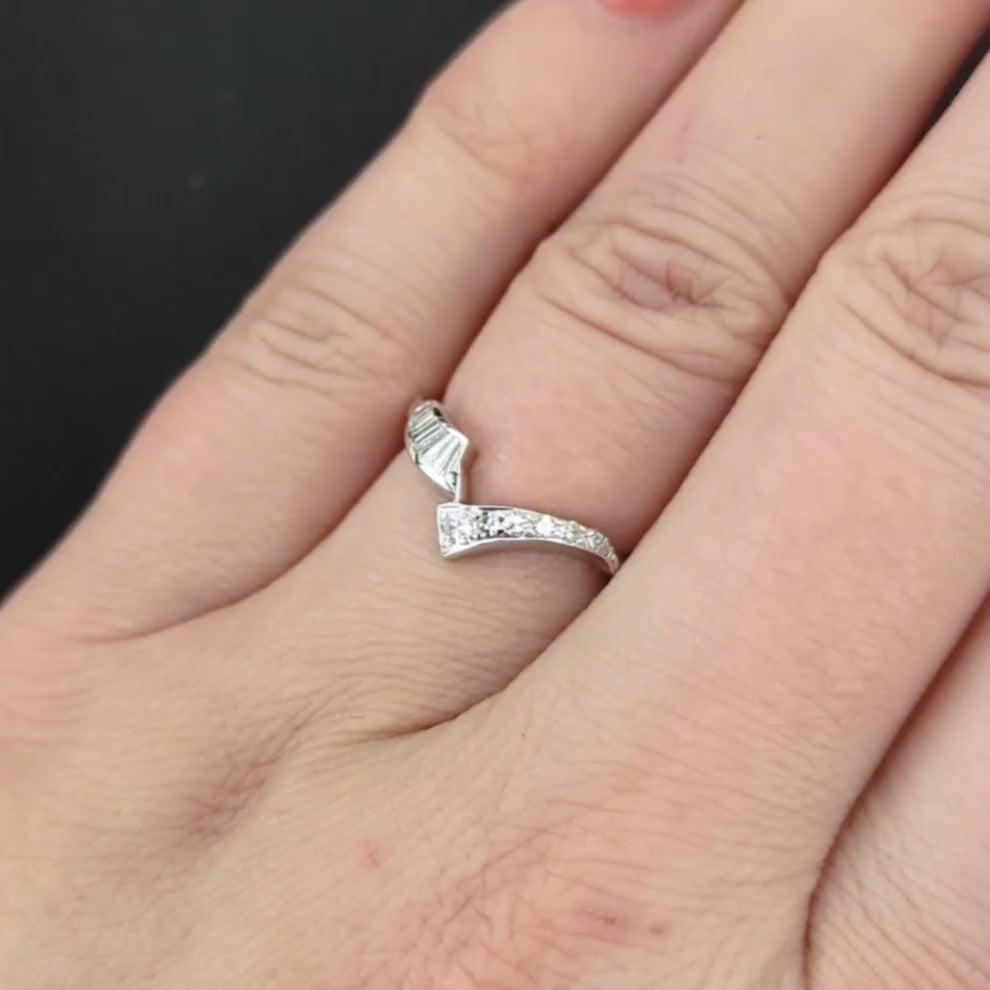 MID CENTURY VINTAGE DIAMOND BAND BYPASS RING F VS 14k WHITE GOLD NATURAL ESTATE