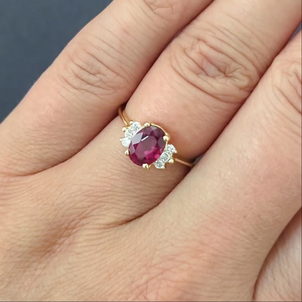 PINK SAPPHIRE DIAMOND COCKTAIL RING 14k YELLOW GOLD NATURAL OVAL SHAPE CLUSTER