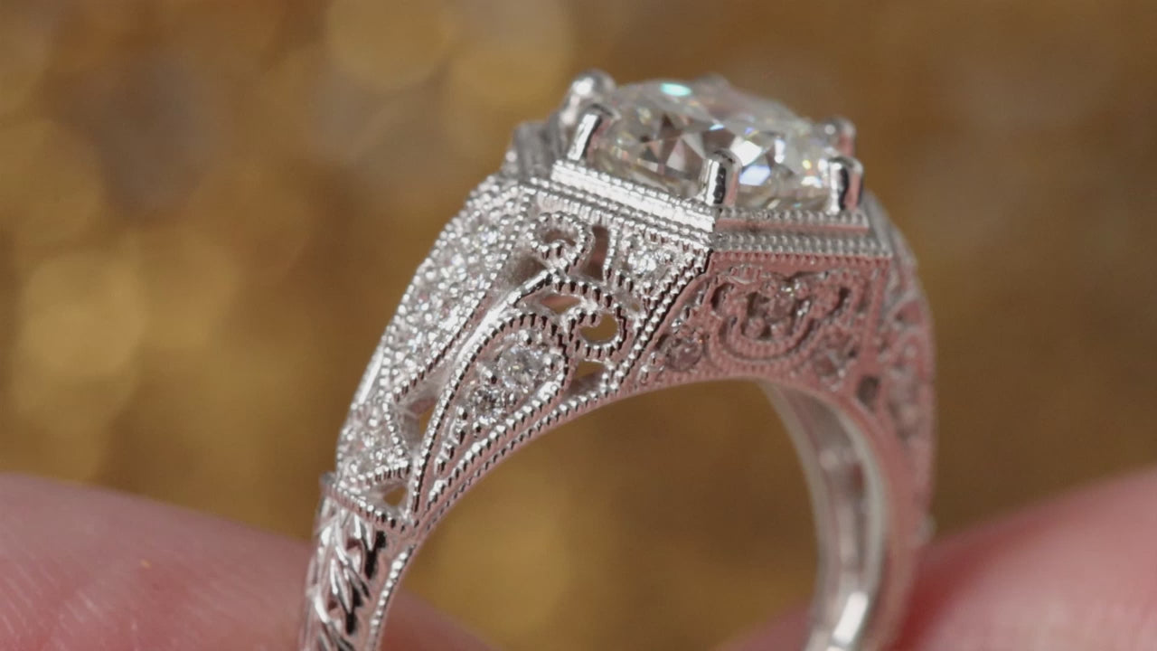 1.5ct VINTAGE STYLE ENGAGEMENT RING LAB CREATED DIAMOND FILIGREE PLATINUM