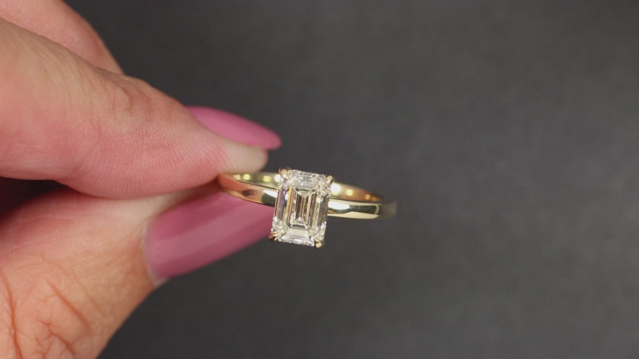 1.5 CARAT EMERALD CUT DIAMOND ENGAGEMENT RING J VS1 HIDDEN HALO 14k YELLOW GOLD