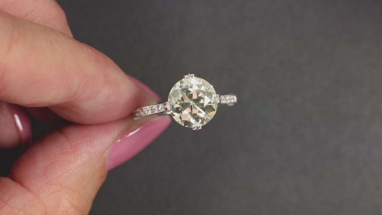 3 CARAT OLD EUROPEAN CUT DIAMOND ENGAGEMENT RING CERTIFIED VINTAGE STYLE 14k
