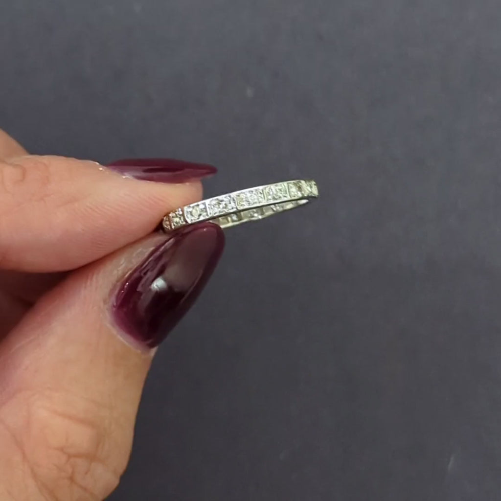 VINTAGE DIAMOND ETERNITY RING PLATINUM WEDDING BAND ART DECO NATURAL ENGRAVED