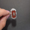 VINTAGE DIAMOND CARNELIAN COCKTAIL RING ART DECO 14k WHITE GOLD FILIGREE ESTATE
