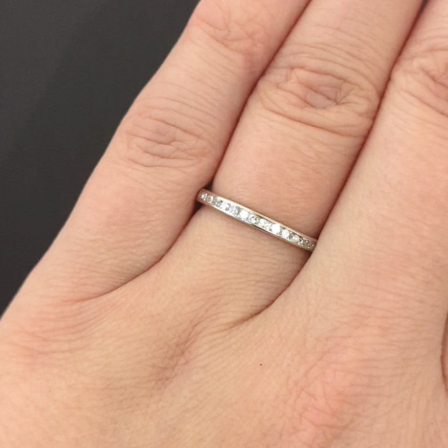 VINTAGE DIAMOND ETERNITY RING PLATINUM WEDDING BAND CHANNEL STACKING DAINTY