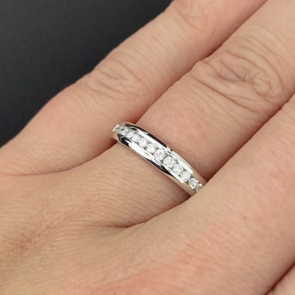 NATURAL DIAMOND WEDDING RING STACKING BAND 18k WHITE GOLD 1/4ct CHANNEL SETTING