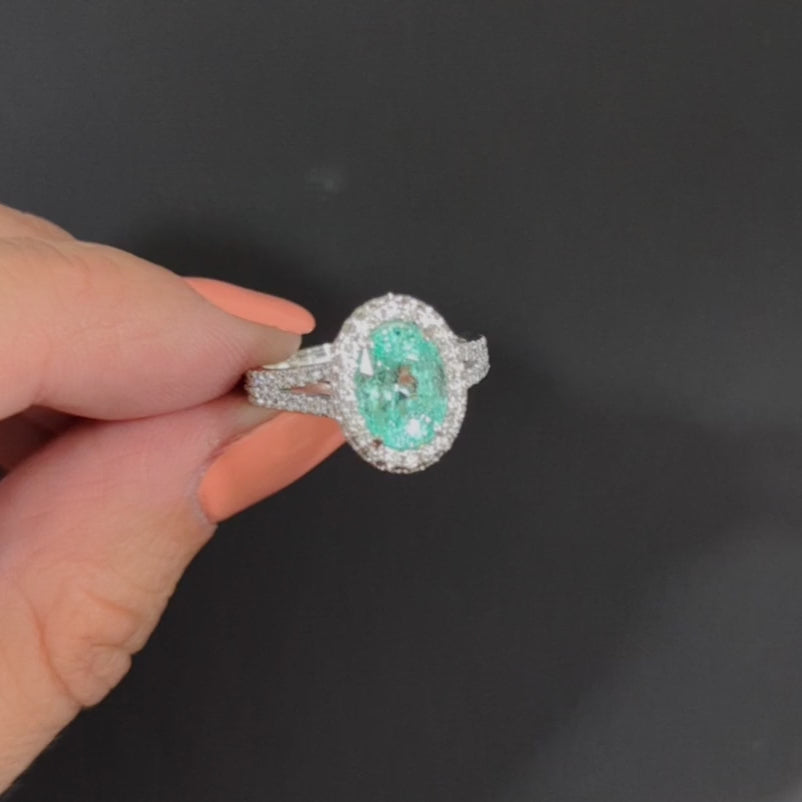 2.56ct PARAIBA TOURMALINE DIAMOND COCKTAIL RING GIA CERTIFIED OVAL SHAPE HALO