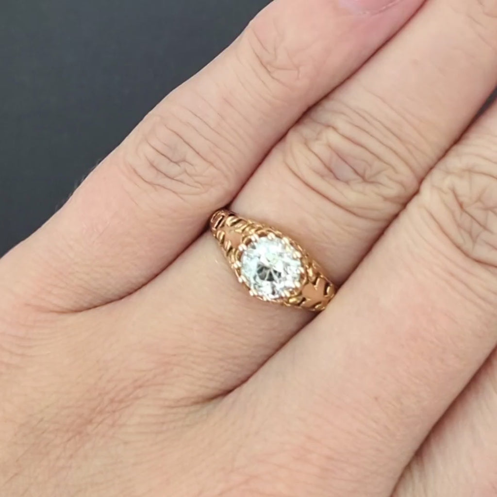 VINTAGE GIA CERTIFIED 1.67ct DIAMOND ENGAGEMENT RING OLD EUROPEAN CUT ROSE GOLD