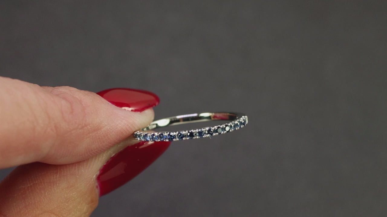 SAPPHIRE 14k WHITE GOLD BAND HALF ETERNITY RING NATURAL BLUE GEMSTONE STACKING