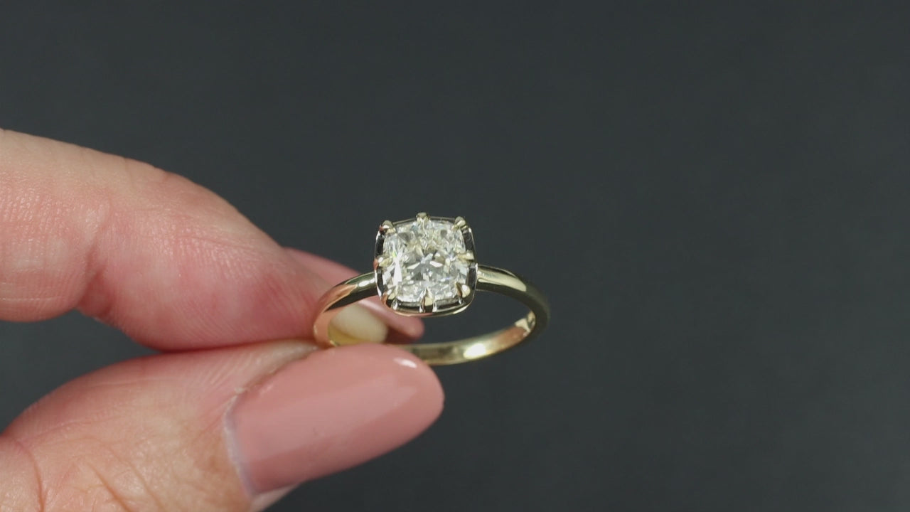 1.5ct DIAMOND ENGAGEMENT RING GIA CERTIFIED VINTAGE STYLE 14k COLLET SOLITAIRE